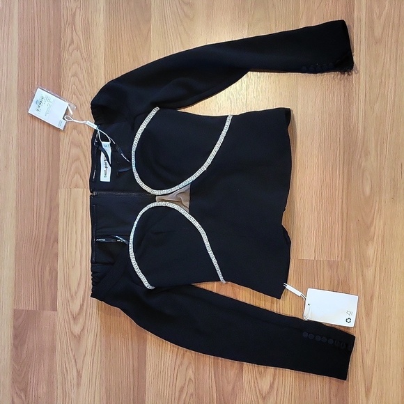 NWT Self Portrait Black Off-The-Shoulder Crepe Top Sz2 - Picture 8 of 12